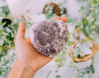 Large Lepidolite Hearts - Polished Lepidolite Heart - Tumbled Lepidolite Crystal Heart - Raw Lepidolite - Polished Lepidolite