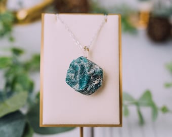 Rough Raw Blue Apatite Chunk Pendant, Crystal Jewelry, Blue Apatite Necklace, Gift, Healing Crystals