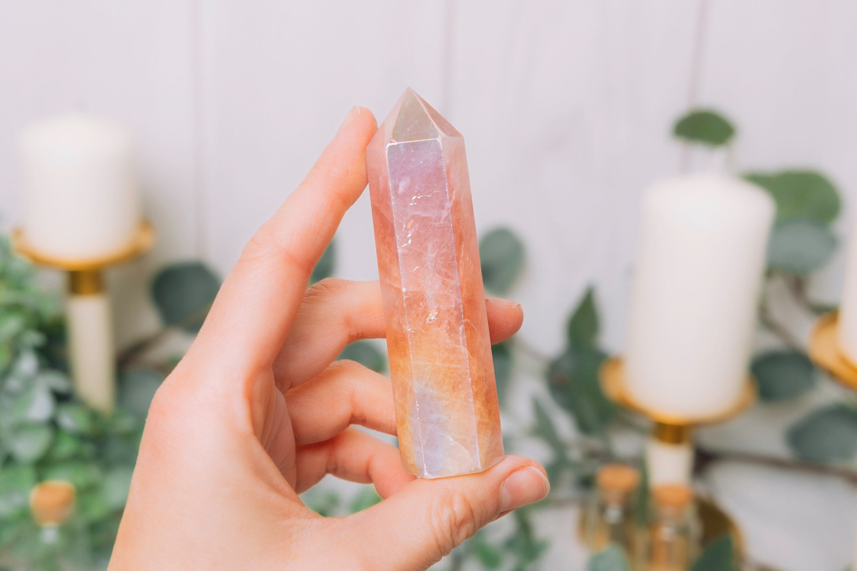 Angel Aura Rose Quartz Tower - Angel Aura Rose Quartz Towers Obelisk Points - Raw Angel Aura Rose Quartz Point Tower - AAA Angel Aura Quartz