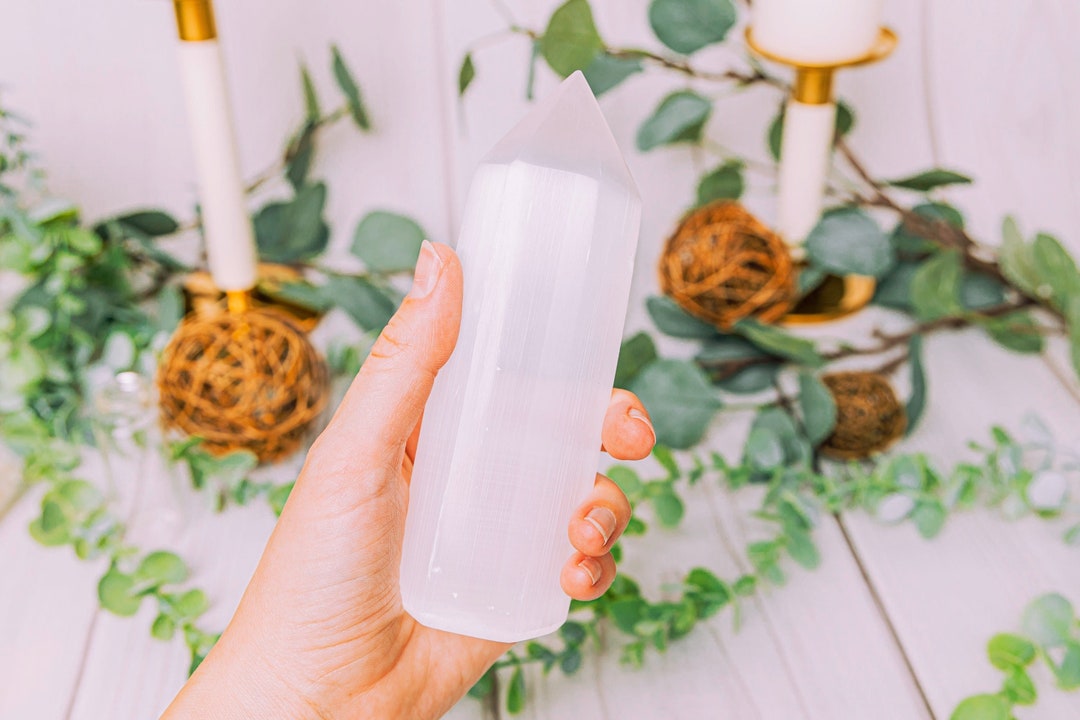 Large Polished Selenite Tower - Hand Carved Natural Crystal From Morocco For Healing, Reiki & Energy Cleansing