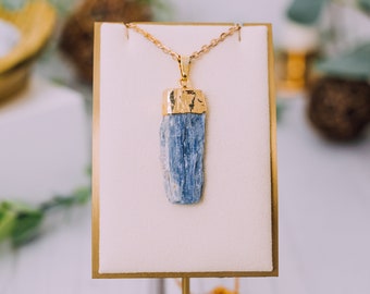 Raw Kyanite Necklace, Gold Bail, Gold Plated, Blue Kyanite Pendant, Raw Stone Necklace, Rough Kyanite, Gift, Kyanite JewelryHealing Crystals