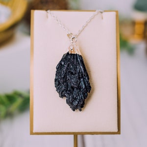 Silver Plated Kyanite Blade Necklace - Black Kyanite Pendant Jewelry - Kyanite Fans - Healing Crystal Jewelry - Black Kyanite Blade Pendant
