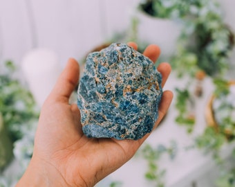 Blue Apatite XL Rough Raw Chunk - High Grade A Quality - Healing Crystals, Blue Stone for Reiki, Meditation, Large Apatite, Chakra Stone