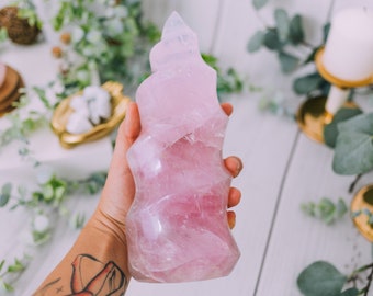 Large Rose Quartz Flame - Standing Rose Quartz Freeform - Rose Quartz Obelisk Tower - Raw Rose Quartz