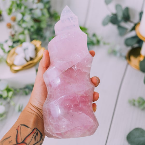 Large Rose Quartz Flame - Standing Rose Quartz Freeform - Rose Quartz Obelisk Tower - Raw Rose Quartz