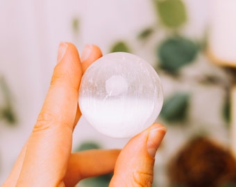 Selenite Sphere  - Selenite Healing Crystal - Large Selenite Worry Stone - Crown Chakra