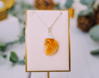 Silver Plated Tumbled Citrine Necklace - Raw Citrine Pendant - Citrine Crystal Jewelry - Citrine Stone Necklace Real Crystal Healing Jewelry