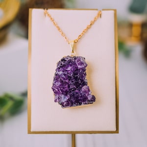 Gold Plated Amethyst Pendant, Raw Amethyst Necklace, Amethyst Cluster Necklace, Gold and Silver Chain, Gift, Gold Bail, Gold Plated