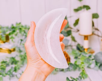 Selenite Moon Charging Bowl - Selenite Quartz Crystal Dish - Selenite Bowl Crystal - Selenite Cleansing Bowl - Crystal Charging Bowls