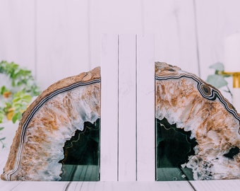 6 to 9 lb Agate Book Ends, Black Agate Bookend Pair - Geode Bookend - Home Decor - Crystal and Stones, Book Ends, Natural Crystal, Gift