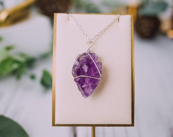 Wire Wrapped Amethyst Arrowheads Necklaces - Amethyst Silver Necklace Pendant - Amethyst Crystal Necklace - Crystal Jewelry