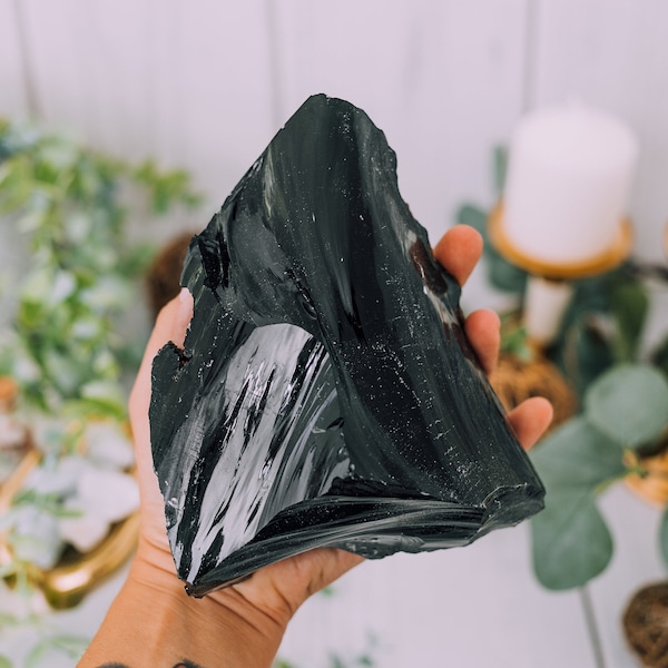 Black Obsidian Stone XL Rough Raw Chunk, 1 LB to 7 LB High Grade A Quality - Healing Crystals, Meditation, Decor