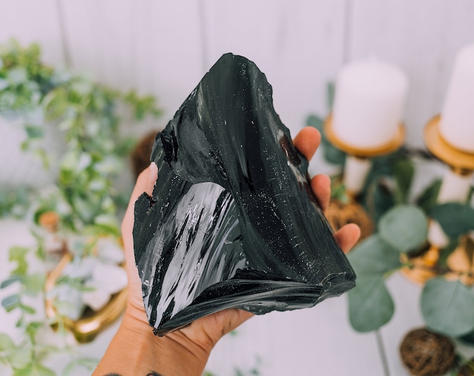 Featured listing image: Black Obsidian Stone XL Rough Raw Chunk, 1 LB to 7 LB High Grade A Quality - Healing Crystals, Meditation, Decor