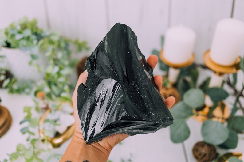 Black Obsidian Stone XL Rough Raw Chunk, 1 LB to 6 LB High Grade A Quality - Healing Crystals, Meditation, Decor 