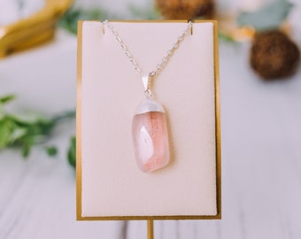 Silver Plated Tumbled Rose Quartz Necklace - Raw Rose Quartz Pendant - Natural Rose Quartz Pendant - Healing Crystals - Crystal Healing