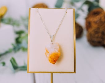 Natural Citrine Necklace - Raw Citrine Pendant - Citrine Crystal Jewelry - Citrine Stone Necklace Real Crystal Healing Jewelry