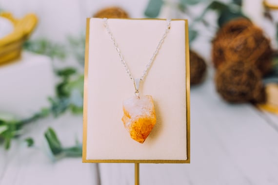 Natural Citrine Necklace Raw Citrine Pendant Citrine Crystal