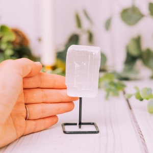 Selenite on Metal Stand - High Grade A Quality - Healing Crystals - Selenite Specimen - Selenite Crystal Home Decor - Raw Selenite Chunk