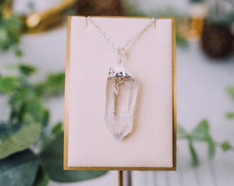 Clear Quartz Silver Plated Necklace Point - Raw Clear Quartz Crystal Necklace Pendant - Healing Crystals - Crystal Healing Necklace