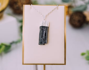 Raw Black Tourmaline Pendant, Silver Plated, Black Tourmaline Jewelry, Black Tourmaline Necklace, Gift, Healing Crystals