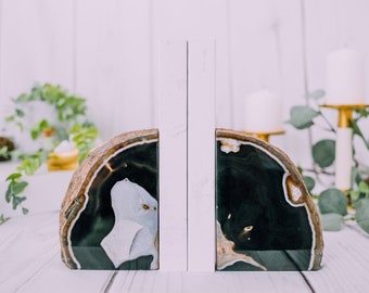3 to 6 Pound Black Agate Bookends  - Geode Bookend - Dyed Geode Book Ends Pair - Brazilian Agate Bookends - Heavy Bookends Crystal Gift