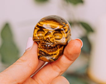 Tigers Eye Crystal Skull 2 Inch - Gem Skull Head Carving - Authentic Crystal Gemstone Skull Large - Gemstone Skulls - Tiger Eye Carved Skull