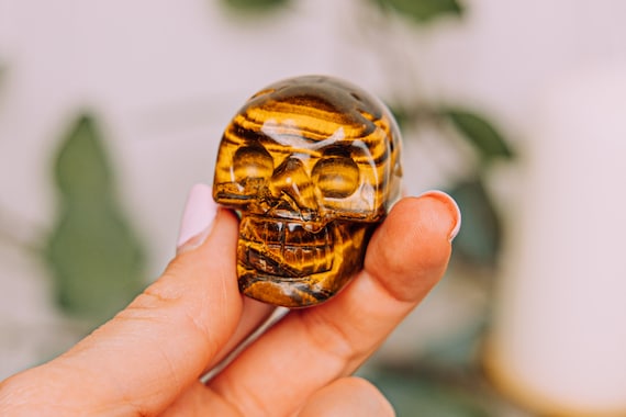 Tigers Eye Crystal Skull 2 Inch Gem Skull Head Carving Authentic