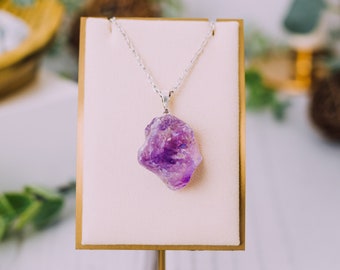 Raw Amethyst Chunk Pendant, Amethyst Jewelry, Amethyst Necklace, Gift, Healing Crystals