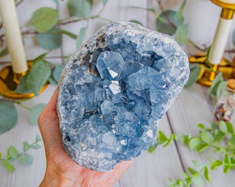Natural Celestite Cluster Geode - Celestite Crystal Geode - Blue Celestite Specimen - Raw Crystal Cluster - Home Décor - Collector Mineral