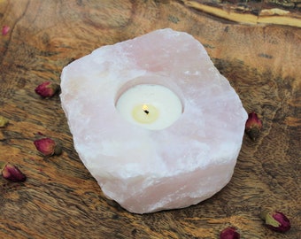 Rose Quartz Candle Holder, Raw Quartz, Decor, Home Decor, Crystals, Crystal Gift, Candleholders, Candle Decor, Healing Crystals