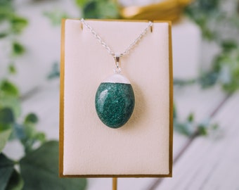 Silver Plated Tumbled Emerald Necklace - Raw Emerald Pendant - Emerald Crystal Jewelry - Emerald Stone Necklace Real Crystal Healing Jewelry