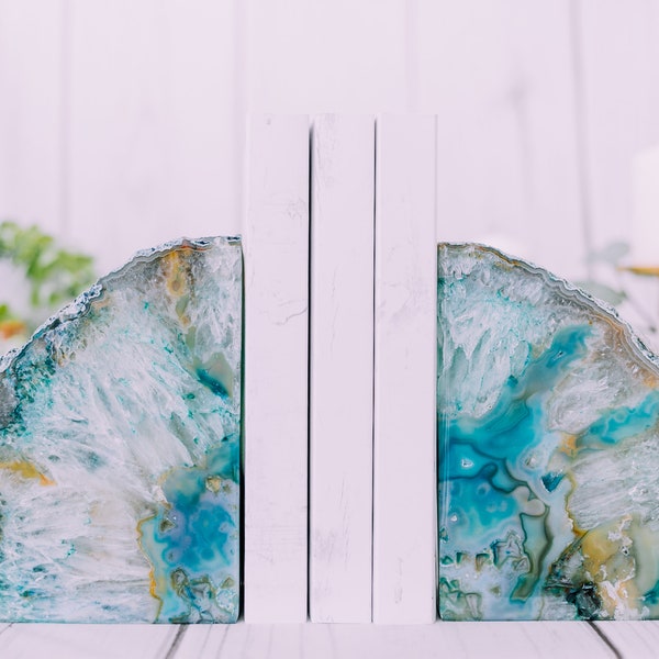 6 to 9 lb Agate Book Ends, Teal Agate Bookend Pair - Geode Bookend - Home Decor - Crystal and Stones, Book Ends, Natural Crystal, Gift