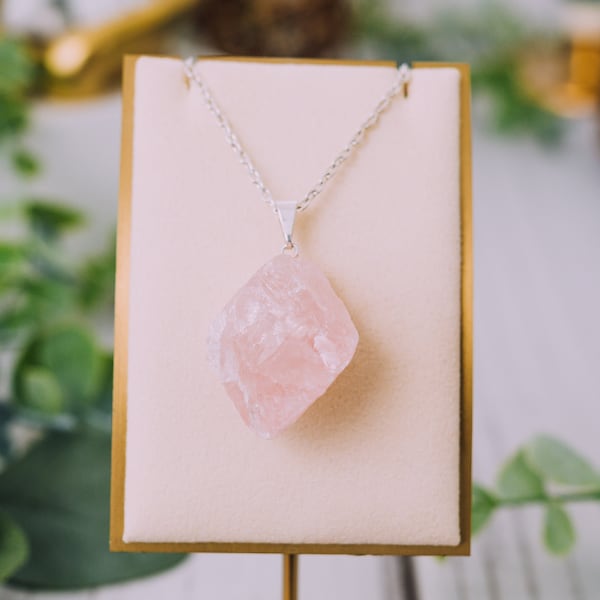 Rose Quartz Necklace - Raw Rose Quartz Pendant - Natural Rose Quartz Pendant - Healing Crystals - Crystal Healing Necklace - Stone of Love