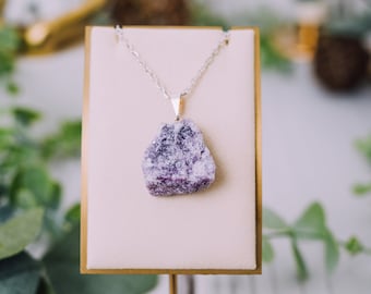 Rough Raw Lepidolite Chunk Pendant, Crystal Jewelry, Lepidolite Necklace, Gift, Healing Crystals, Third Eye Chakra