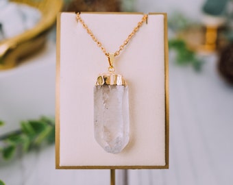 Genuine Crystal Quartz Gold Plated Pendant For Women Bullet Shape Charms Astrological Necklace Handmade Genuine Crystal Quartz Gold Plated Pendant For Women Bullet Shape Charms Astrological Necklace Handmade