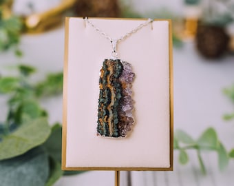 Silver Plated Amethyst Necklace Slice - Raw Amethyst Necklace - Natural Amethyst Handmade Pendant - Crystal Jewelry - Healing Crystals