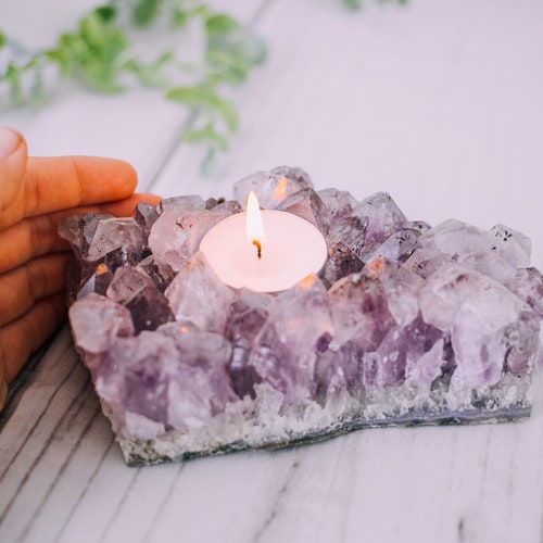 Raw Amethyst Candle Holder Raw Quartz Decor Crystal Gift Etsy