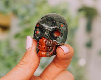 Bloodstone Crystal Skull 2 Inch - Gem Skull Head Carving - Authentic Crystal Gemstone Skull Large - Gemstone Skulls - Hand Carved Skull