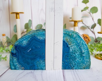 As seen - 6 lbs Teal Agate Book Ends, Agate Bookend Pair - Geode Bookend - Home Decor - Crystal and Stones, Book Ends, Natural Crystal