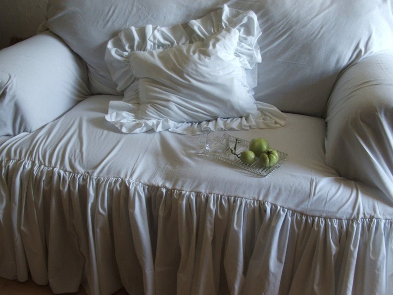 White sofa/ Slipcover /shabby chic/ sofa /ruffled slipcover/ Etsy