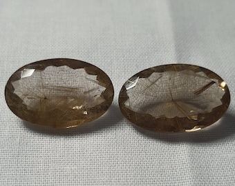 Golden Rutilated Quartz Oval Shape Pair Faceted 33.55 Carats 23x15.50x8 mm Semiprecious Natural Gemstone For Making Jewelry