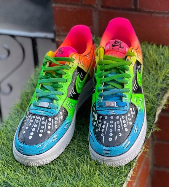 Custom Air Force 1 Neon Outline Shoes Green Pink Purple Blue 
