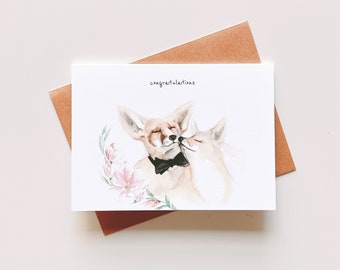 Watercolor Fox Wedding Card: Hand-Painted Congratulations Card