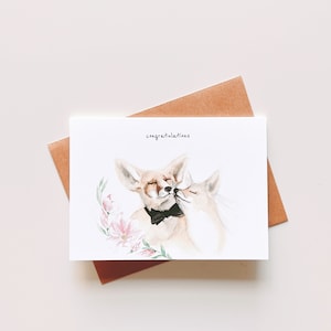 Carte de félicitations de mariage, carte de félicitations de renard aquarelle, cadeau de mariage, carte de félicitations