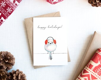 Happy Holidays Card, Bird Christmas Card, Blank Holiday Card, Christmas Gift, Holiday Gift, Cute Winter Bird, Card with Kraft Envelope