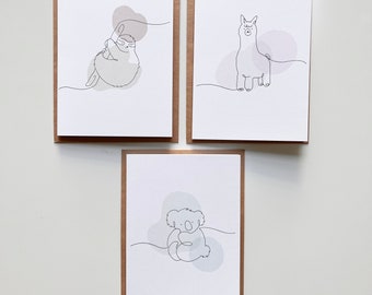 Cute Baby Shower Card Pack of 3, Congratulations Baby Shower, Happy Birthday Cards, Cute Blank Cards, Cute Animals Cards, Card Pack for Kids