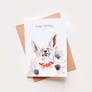 Carte d'anniversaire renard, belle carte d'anniversaire aquarelle, carte d'anniversaire pour elle ou lui