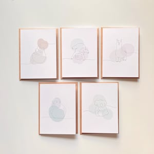 Lot de 5 cartes mignonnes pour baby shower, cartes d'anniversaire de bébé, bébés animaux, félicitations pour votre bébé, jolies cartes vierges, animaux au trait