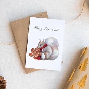 Carte de joyeux Noël écureuil mignon, carte de voeux festive de vacances écureuil, carte de vœux vierge, carte de Noël vierge