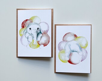 Watercolor Elephant Baby Shower Cards: Handmade Greetings (2-Pack)